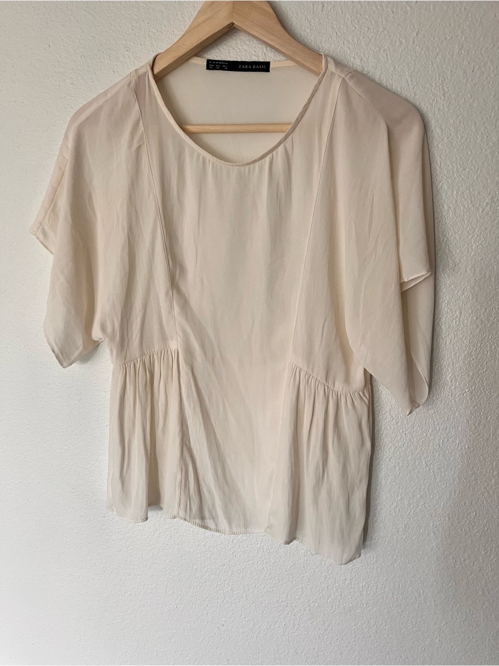 Zara Cream Short Sleeve Peplum-Style Blouse